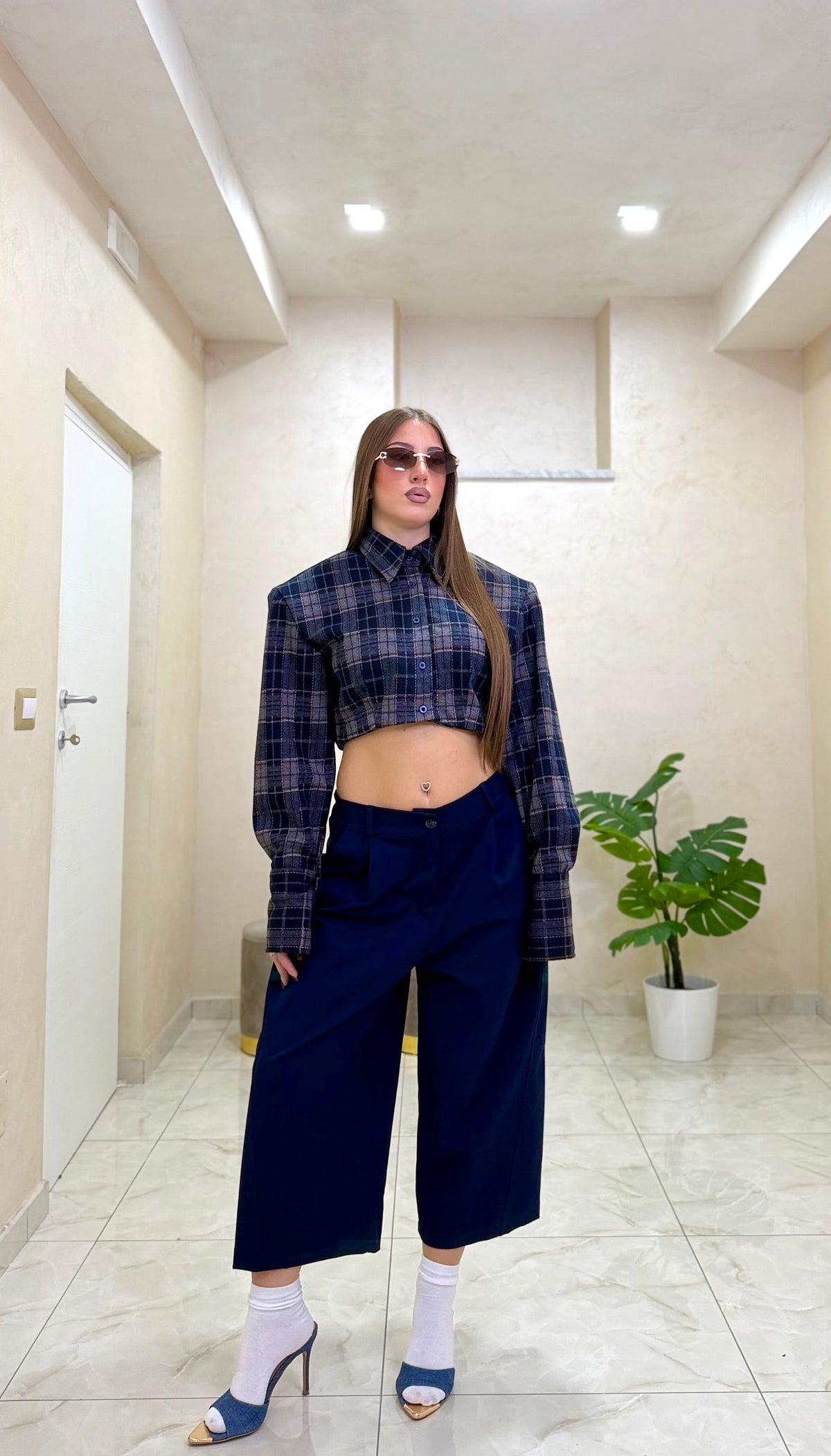 Camicia Crop “spalline”