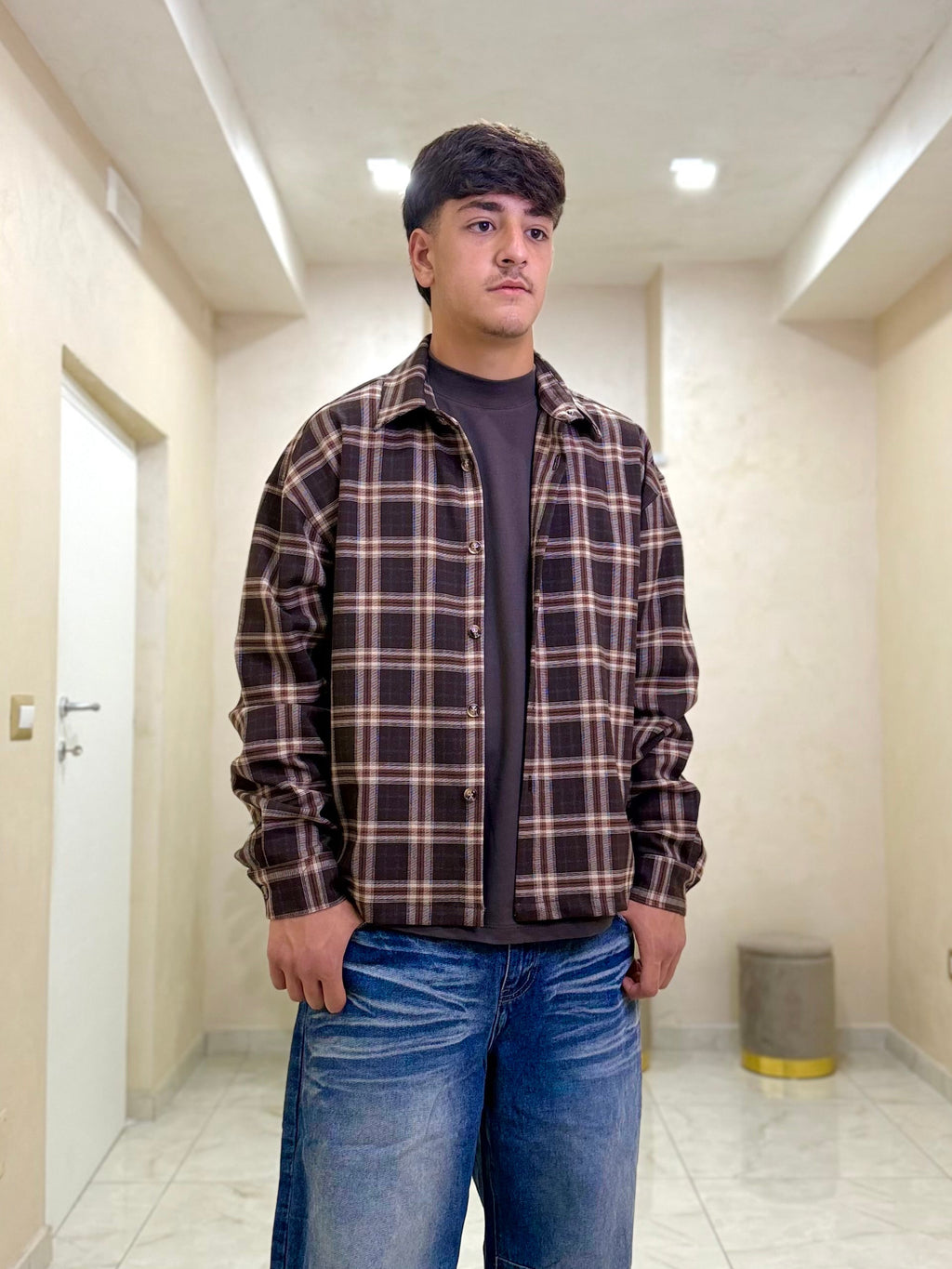 Camicia a quadroni brown