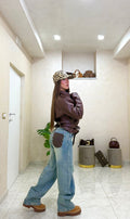 Jeans tasca eco pelle brown