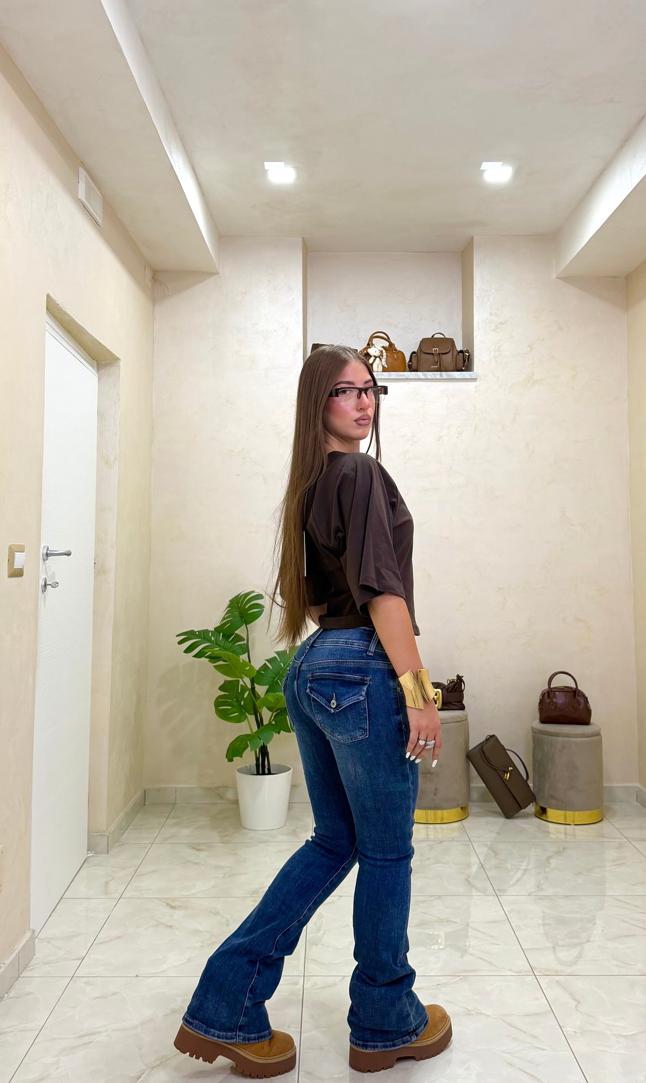 Jeans zampa a vita bassa