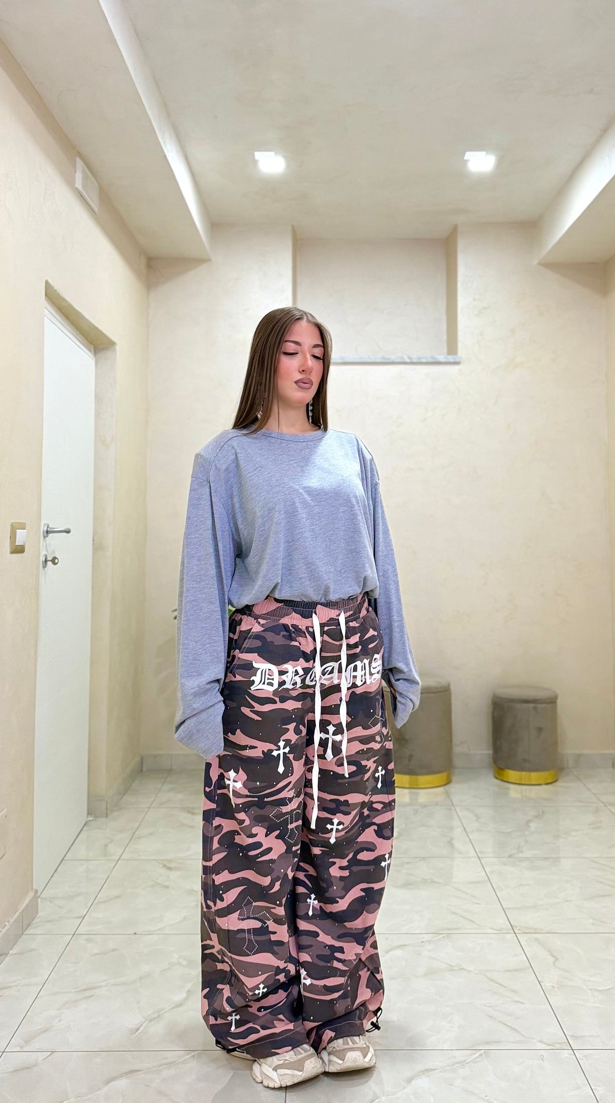 Panta militare graffit/pink