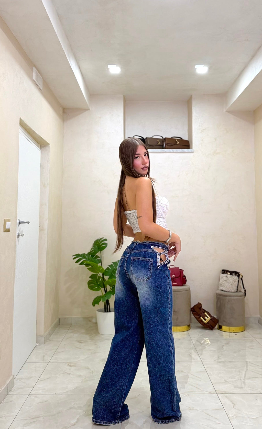 Jeans denim strass 8390