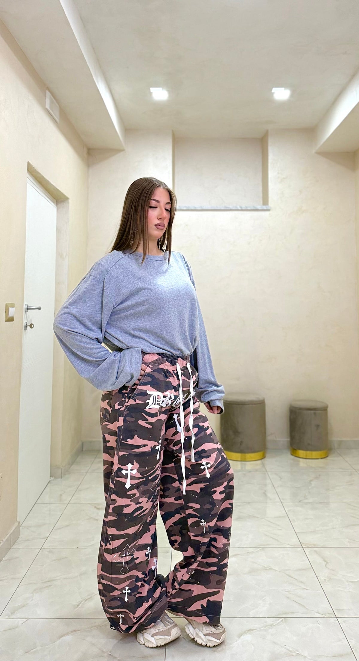 Panta militare graffit/pink