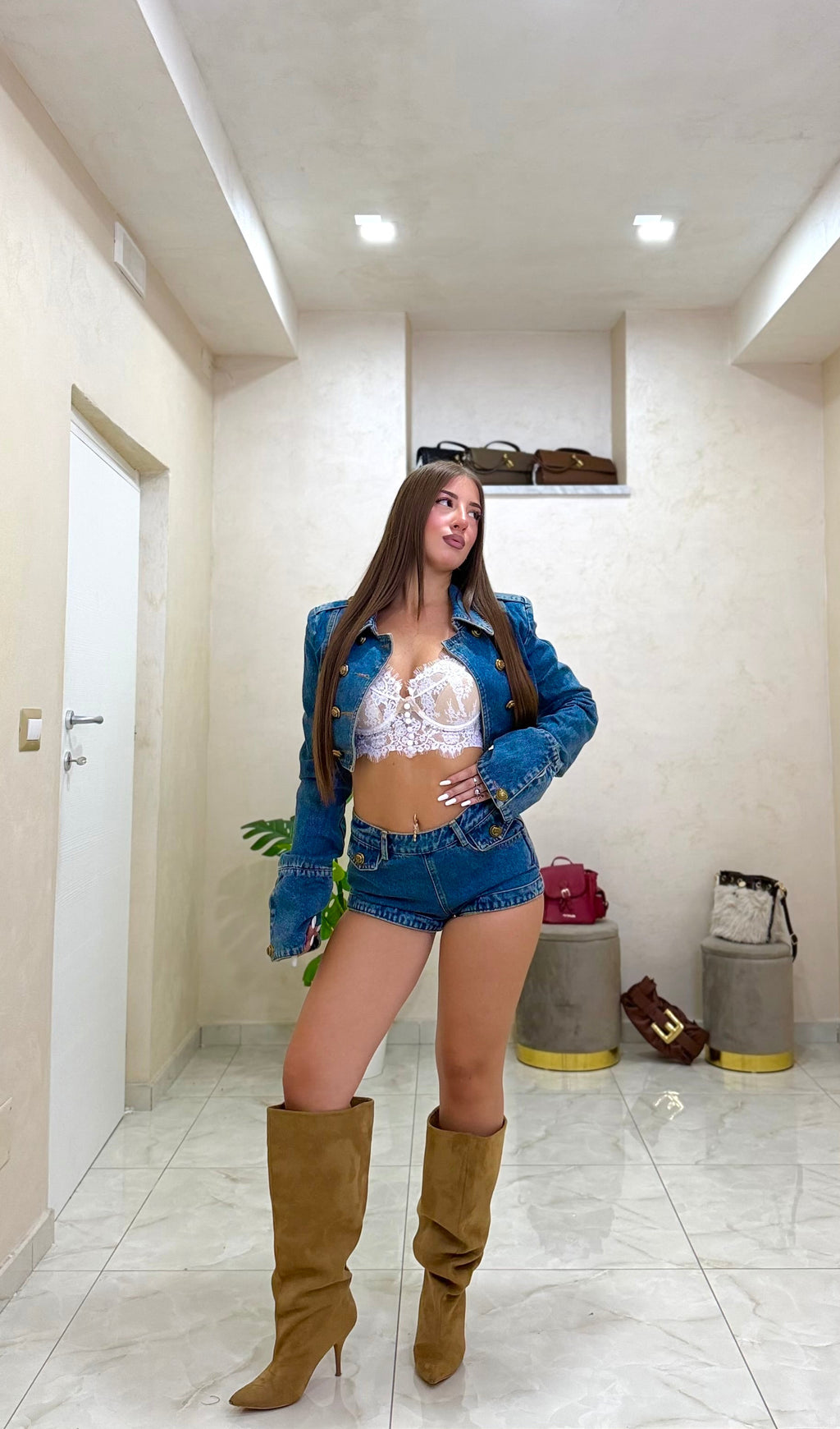 Coordinato denim short